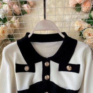 Retro Long Sleeve Slim Pencil Warm Bodycon Sweater Dresses - Image 4