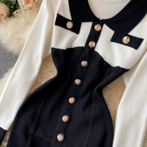Retro Long Sleeve Slim Pencil Warm Bodycon Sweater Dresses - Image 6
