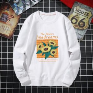 Sunflower print loose o-neck long sleeve sweatshirt