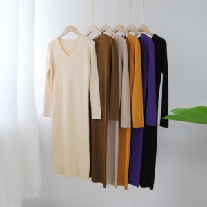 V Neck Solid Basic Bodycon Dresses