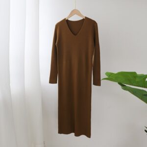 V Neck Solid Basic Bodycon Dresses - Image 4
