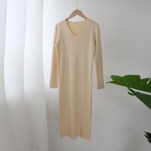 V Neck Solid Basic Bodycon Dresses - Image 6