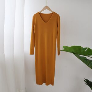 V Neck Solid Basic Bodycon Dresses - Image 7