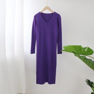 V Neck Solid Basic Bodycon Dresses - Image 8