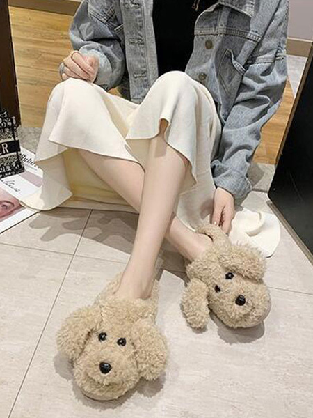 Boa Knitting Wool Upper Closed Toe Indoor Dog Ornament Home Slippers Shoes