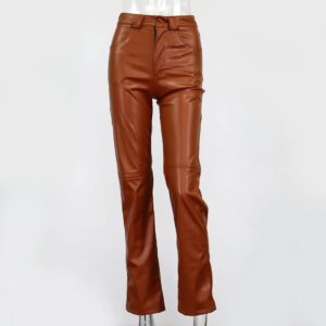 Casual High Waist Loose Long Trousers Goth Leather Pants - Image 11