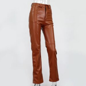 Casual High Waist Loose Long Trousers Goth Leather Pants - Image 12