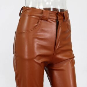 Casual High Waist Loose Long Trousers Goth Leather Pants - Image 14