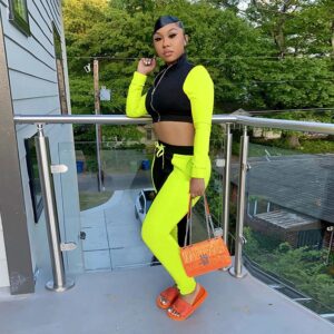 Casual Long Sleeve Crop Top Sweat Pants Two Piece Tracksuit - Image 2