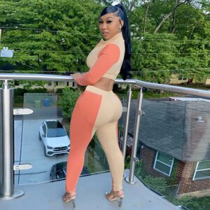 Casual Long Sleeve Crop Top Sweat Pants Two Piece Tracksuit - Image 4