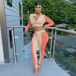 Casual Long Sleeve Crop Top Sweat Pants Two Piece Tracksuit - Image 5