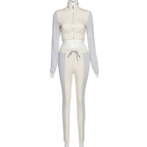 Casual Long Sleeve Crop Top Sweat Pants Two Piece Tracksuit - Image 7