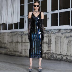 Casual Mesh Cut out Gloves Spaghetti Strap Long Dresses