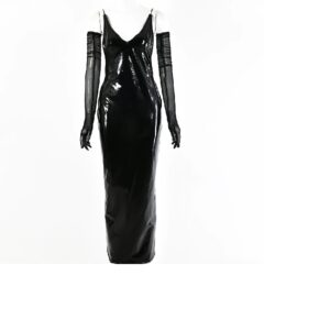 Casual Mesh Cut out Gloves Spaghetti Strap Long Dresses - Image 4