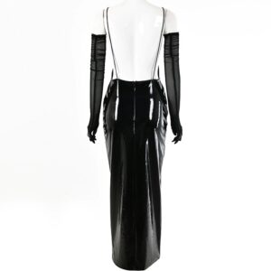 Casual Mesh Cut out Gloves Spaghetti Strap Long Dresses - Image 6