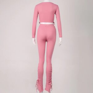 Casual Ruched Bodycon Trousers Two Piece Pants Set - Image 20