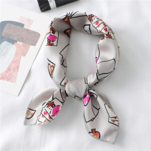 Design Print Silk Hair Small Square Neck Scarf - Image 9
