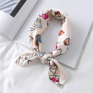 Design Print Silk Hair Small Square Neck Scarf - Image 7
