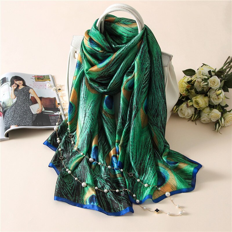 Fashion peacock print silk scarves