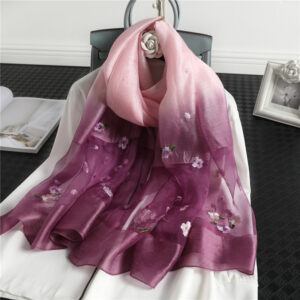 Floral Print Embroidery Silk Wool Scarf - Image 6