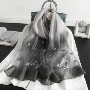 Floral Print Embroidery Silk Wool Scarf - Image 5