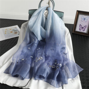Floral Print Embroidery Silk Wool Scarf - Image 4