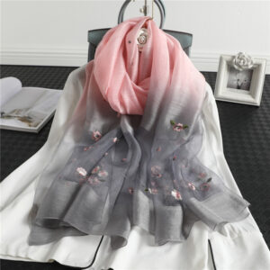 Floral Print Embroidery Silk Wool Scarf - Image 3