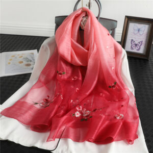 Floral Print Embroidery Silk Wool Scarf - Image 2