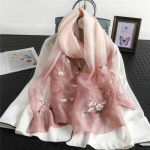 Floral Print Embroidery Silk Wool Scarf