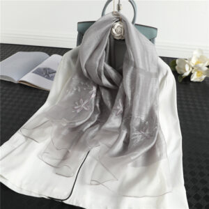 Floral Print Embroidery Silk Wool Soft Scarf
