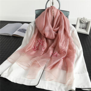 Floral Print Embroidery Silk Wool Soft Scarf - Image 2