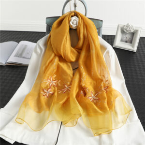 Floral Print Embroidery Silk Wool Soft Scarf - Image 3