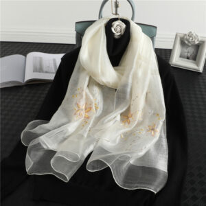 Floral Print Embroidery Silk Wool Soft Scarf - Image 4