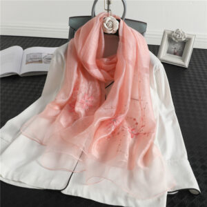 Floral Print Embroidery Silk Wool Soft Scarf - Image 5