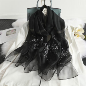 Floral Print Embroidery Silk Wool Soft Scarf - Image 6
