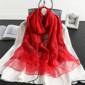 Floral Print Embroidery Silk Wool Soft Scarf - Image 7
