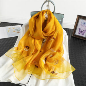 Floral Print Embroidery Silk Wool Soft Stoles