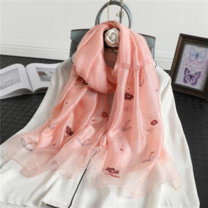Floral Print Embroidery Silk Wool Soft Stoles - Image 2