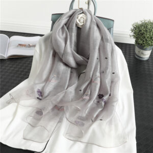 Floral Print Embroidery Silk Wool Soft Stoles - Image 3