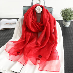 Floral Print Embroidery Silk Wool Soft Stoles - Image 4