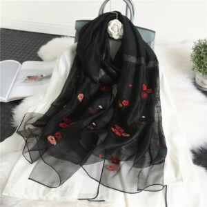 Floral Print Embroidery Silk Wool Soft Stoles - Image 5