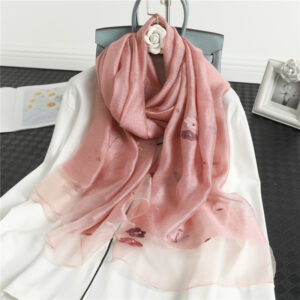 Floral Print Embroidery Silk Wool Soft Stoles - Image 6