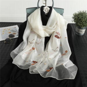 Floral Print Embroidery Silk Wool Soft Stoles - Image 7