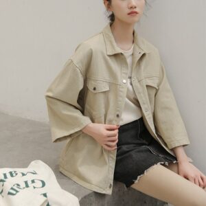 Harajuku Streetwear Solid Turn Down Collar Pockets Coat - Image 2