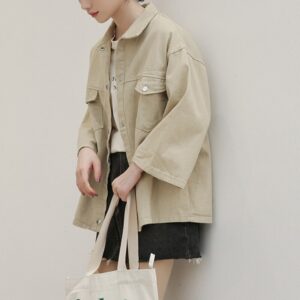 Harajuku Streetwear Solid Turn Down Collar Pockets Coat - Image 4