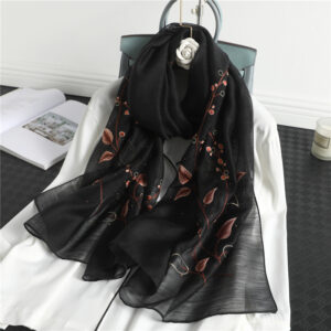 High Quality Embroidery Floral Silk Scarf - Image 2