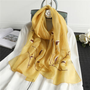 High Quality Embroidery Floral Silk Scarf - Image 4