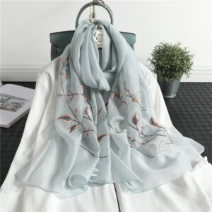 High Quality Embroidery Floral Silk Scarf - Image 5
