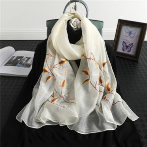 High Quality Embroidery Floral Silk Scarf - Image 6