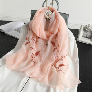 High Quality Embroidery Floral Silk Scarf - Image 7